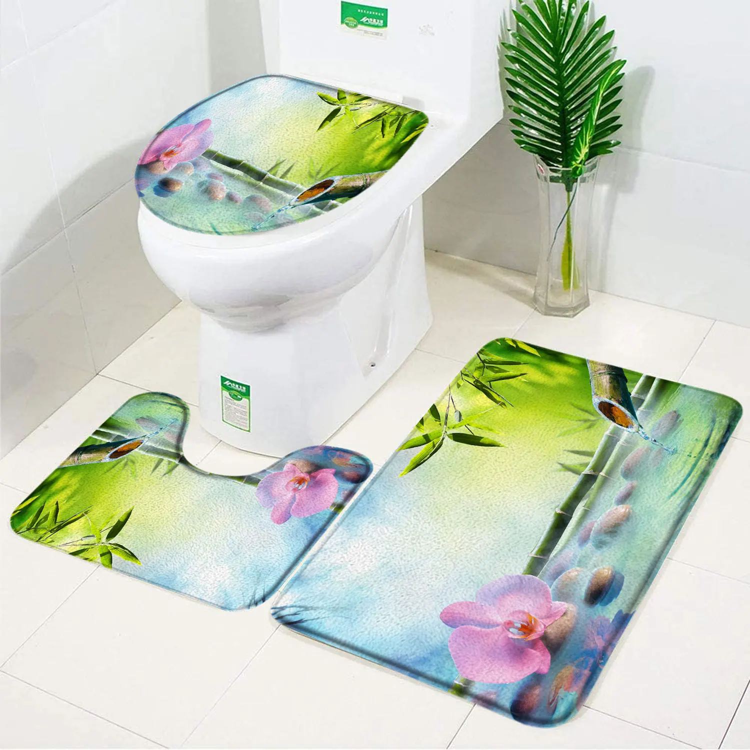 Tapis salle de bain en bambou - fleurs éternelles