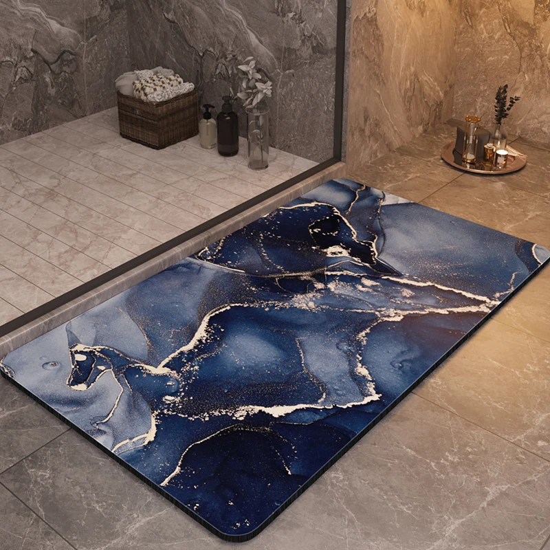 Tapis salle de bain diatomite - tapis marbré bleu