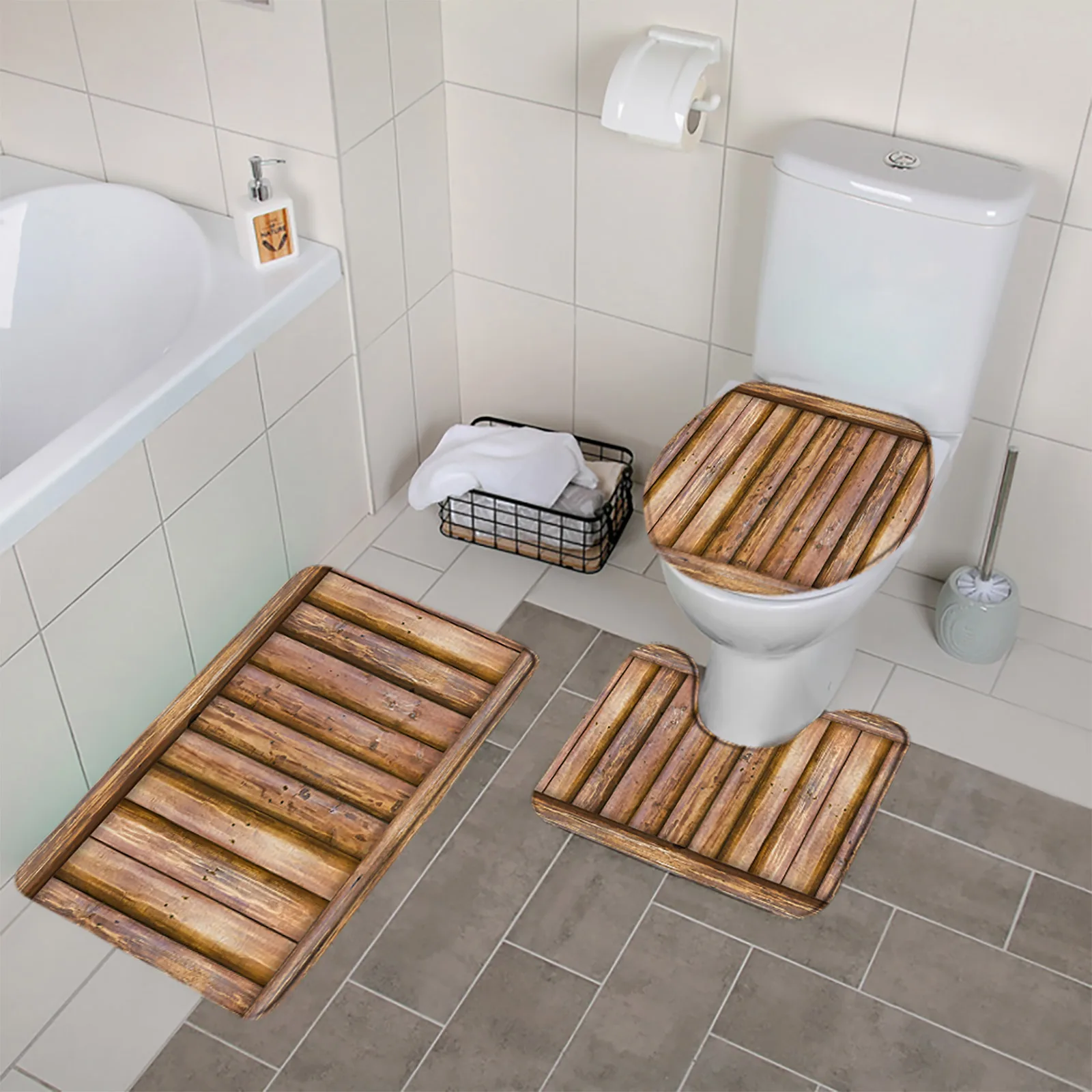 Tapis bambou pour salle de bain - toilette rustique