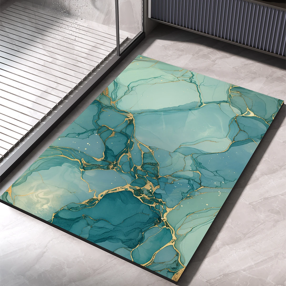Grand tapis salle de bain - luxueux bleu or