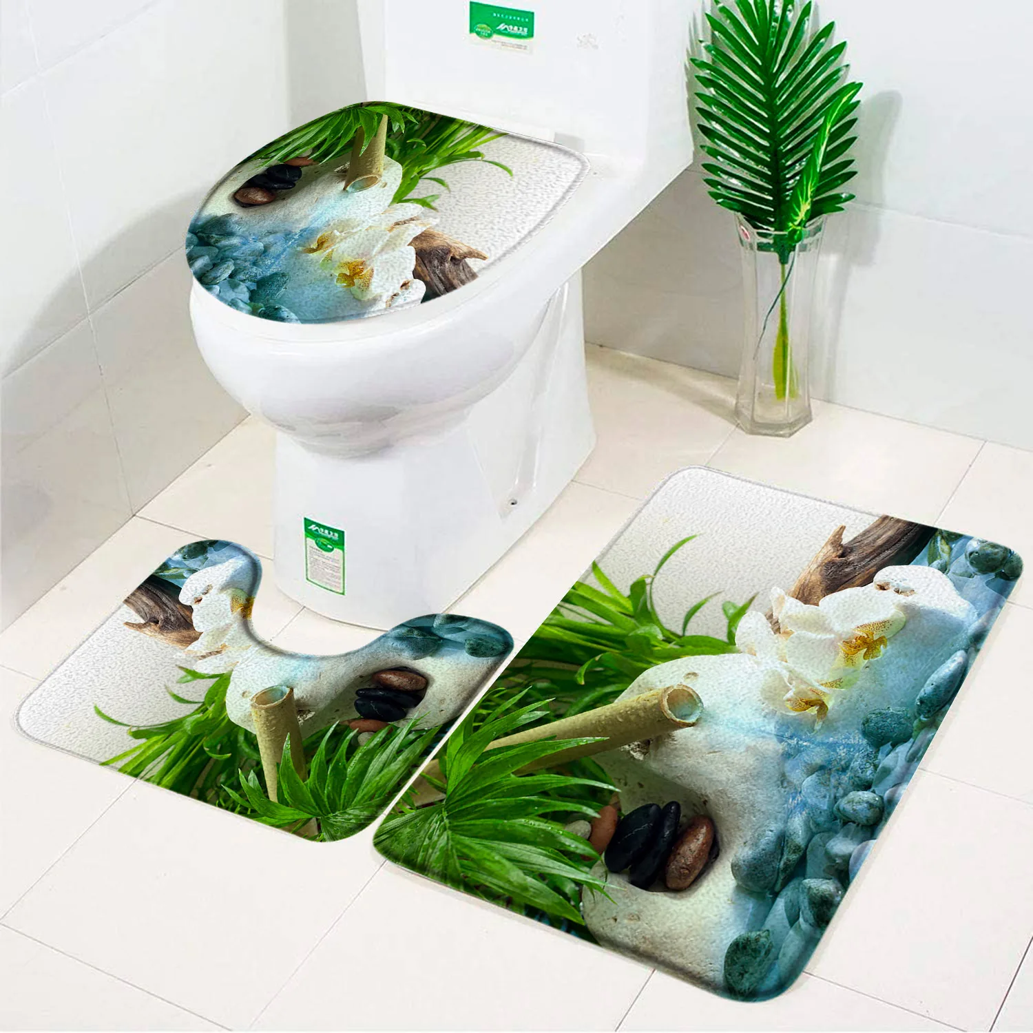 Tapis salle de bain en bambou - corail tropical