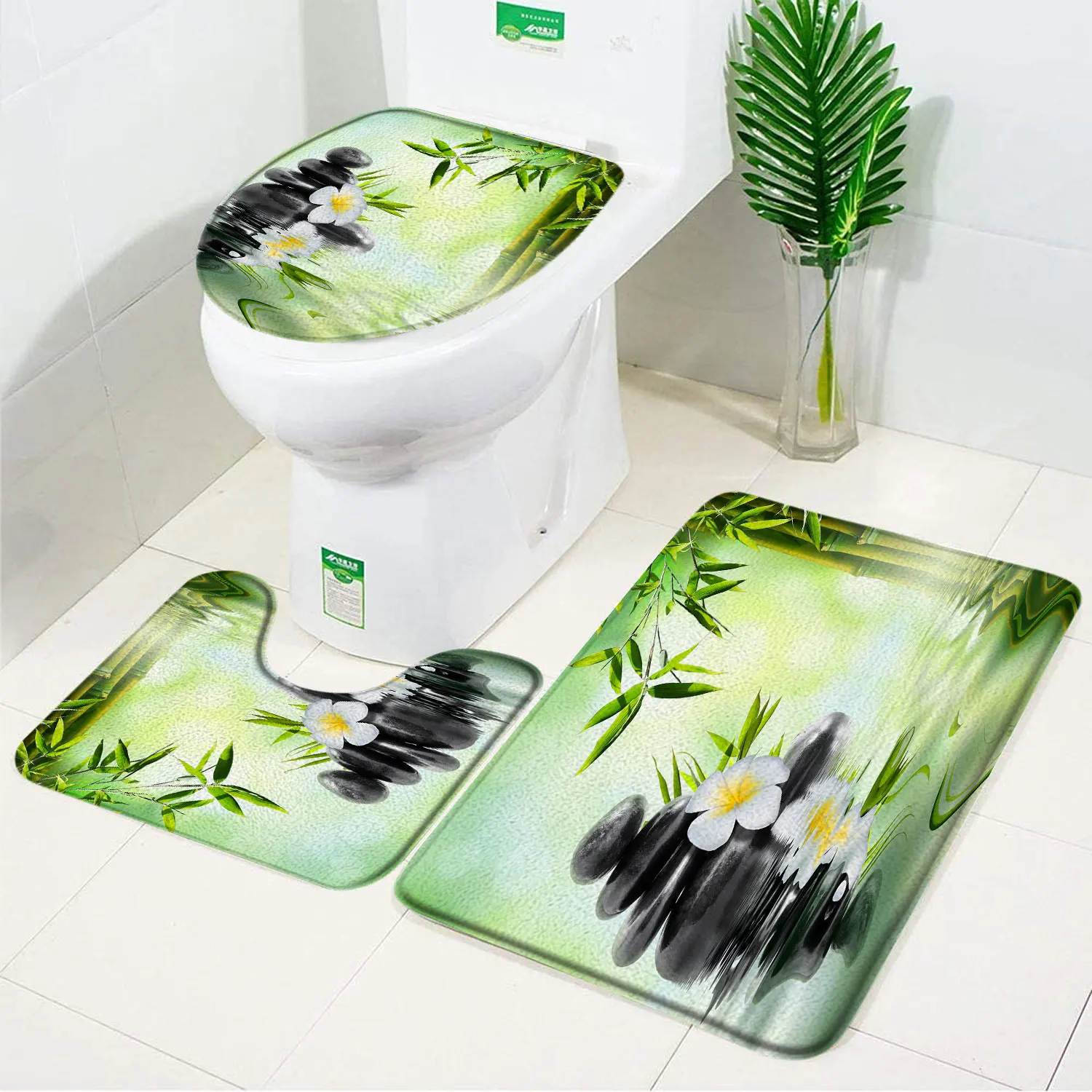 Tapis salle de bain en bambou - fleurs enchantées